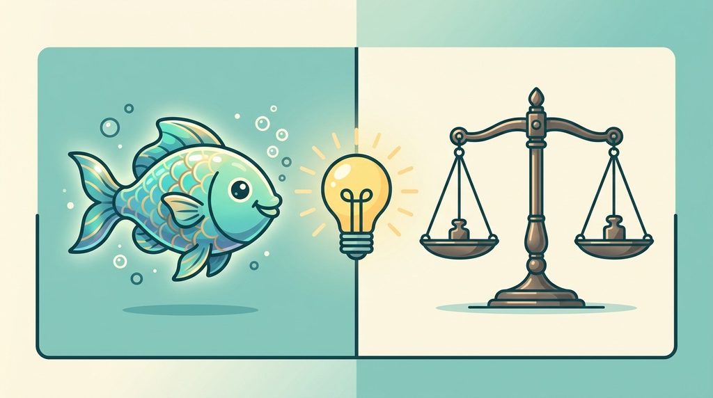 Split image of fish scales and a weighing scale showing how ambiguity creates wordplay