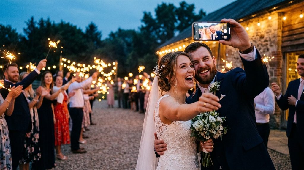 Newlyweds taking selfie – wedding captions for Instagram